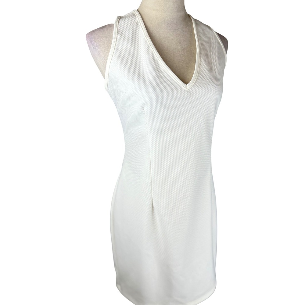 Arden‎ B Sleeveless Sheath Dress Large Egret White Textured V-Neck - Picture 2 of 11